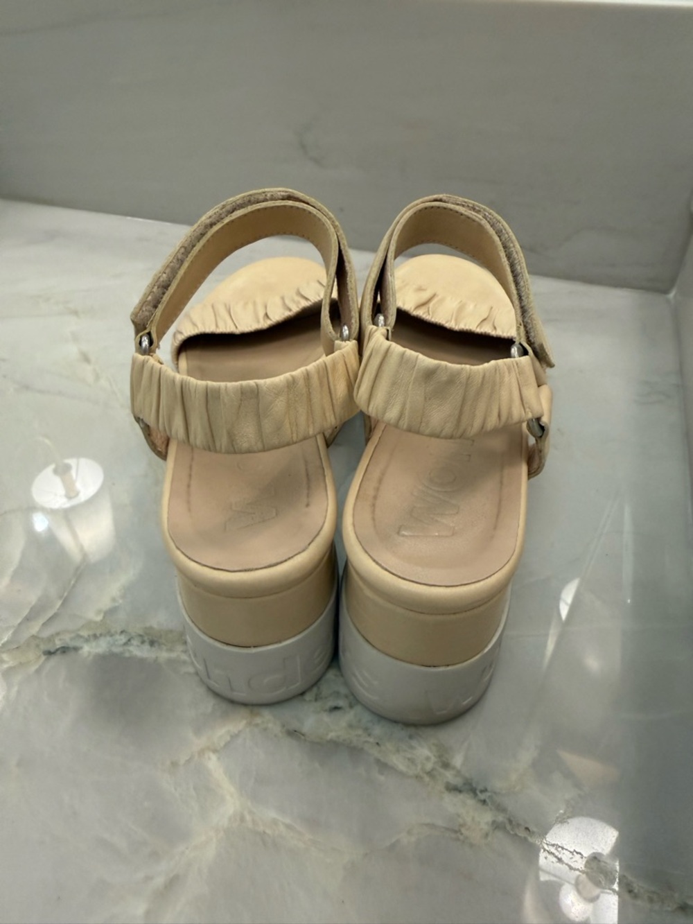 Neutral Ruched Platform Wedge Sandals - Picture 2 of 5